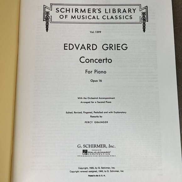 Grieg Concerto in A Minor Op 16 Piano Duet Sheet Music Schirmer Vol 1399 - Picture 5 of 6